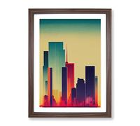 Sweet City Skyline Abstract Framed Wall Art Print A2 Walnut