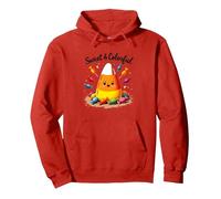 Sweet & Colorful Candy Corn Halloween Treat Pullover Hoodie, Adult Unisex, Red, M