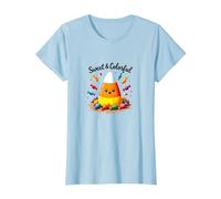 Sweet & Colorful Candy Corn Halloween Treat T-Shirt, Women, Baby Blue, M
