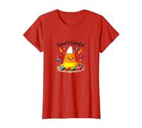 Sweet & Colorful Candy Corn Halloween Treat T-Shirt, Women, Red, M