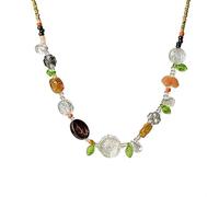 Sweet Colorful Flower Resin Beaded Choker Necklace for Women Dainty Fresh Handmade Adjustable Glass Ball Beads Chain Fairy Y2k Plants Floral Leaves Pendant Clavicle Fashion Jewelry Gifts for Her