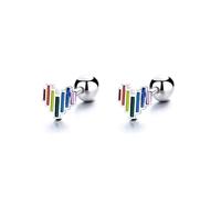 Sweet Colour Heart Beads Screw Stud Earrings For Women Wedding Fine Jewelry