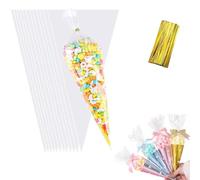 Sweet Cone Bags 200pcs 16x30mm Clear Cone Bags, Cellophane Cone with Ties for Party Supplies, Sweets, Biscuits Displaying and Wrapping on Birthday Parties and Festivals