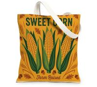 Sweet Corn Canvas Tote Bag for Women, Fall Rustic Wheat Acorn Harvest Yellow Washable Reusable Small Tote Bags Ideas for Sh, Yellow, 13x15 Inch