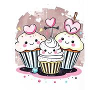 Sweet Cupcake Party - Cute Grid Notebook for Kids: Adorable pastel notebook with smiling cupcakes and candy doodles.