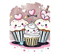 Sweet Cupcake Party - Cute Grid Notebook for Kids: Adorable pastel notebook with smiling cupcakes and candy doodles.