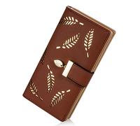 Sweet Cute Chocolate Women's Long Leaf Bifold Wallet Leather Card Holder Purse Zipper Buckle Elegant Clutch Wallet Handbag, Brown, One Size, Casual