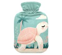 Sweet Cute Turtle Peach hot Waterbottle with Soft Cover, 2L Warm Water Bottle for Bed for Hand Feet Warmer, Hot and Cold Therapies, compresas calientes para el vientre