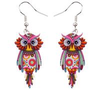 Sweet Dangle OWL Earrings Acrylic Long Bird Drop For Girls Women Kids Both Side Pattern By Bonsny Jewelry (Multicolor)