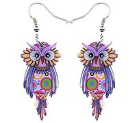Sweet Dangle OWL Earrings Acrylic Long Bird Drop For Girls Women Kids Both Side Pattern By Bonsny Jewelry (Purple)