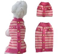 Sweet Dog Striped Pullover Vest Sweater Puppy Kitten Costume Holiday Warm Fall Winter Clothes Elastic Golden Vintage Embossed Clasps (Pink, X-Large)