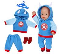 Sweet Doll Clothes for 35-45cm Baby Dolls, 14-18 Inch Baby Doll Outfits Include Blue Red Hoodie with Wing Trousers Socks Hanger, Cute Doll Clothes Accessories Compatible with NewBorn Baby