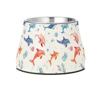 Sweet Dolphin White Dogs Feeding Bowls with Stand Stainless Steel Pets Basic Bowls for Slow Feed Dogs Slow Down Eating