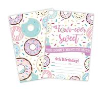 Sweet Donut Birthday Invitations, Four-Ever Sweet Party Invite Cards（20 Count) With Envelopes, Fill In Style Invite Cards For Boys & Girls, Birthday Party Supplies-C05