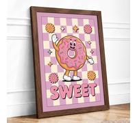 Sweet Donut Dream Retro Framed Wall Art Print A2 (59.4×42cm) Walnut, Wall Decor for Living Room, Bedroom, Office & Home, Ready to Hang, Art Gift