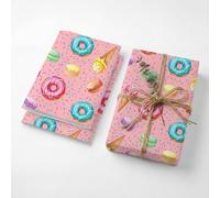 Sweet Donut Ice Cream Birthday Wrapping Paper Folded Sheets, 120GSM Thick Kraft Wrapping Paper for Women Girls, Pink Macaron Sprinkle Print Present Packaging for Kids Teen, Two Pack