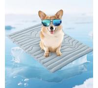 Sweet Dreamed Dog Cooling Mat, Instant Fresh-Touch, 4-Layer Breathable Design with Airy Fiber Fill, Gel-Free Self Barkley Cool Pad for Dogs & Cats, Machine Washable (Blue,Large)