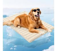 Sweet Dreamed Dog Cooling Mat, Instant Fresh-Touch, 4-Layer Breathable Design with Airy Fiber Fill, Gel-Free Self Barkley Cool Pad for Dogs & Cats, Machine Washable (Beige,Small)