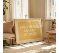 Sweet Dreams Are Made of Cheese Wall Art Print, Yellow and White Typography, Trendy Kitchen Prints, Colourful Prints