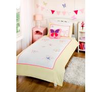 Sweet Dreams Butterfly Applique Cotton Single Duvet Cover Set With Pillowcases Multi