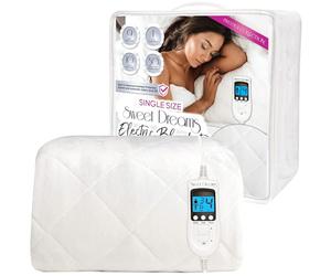 Sweet Dreams Electric Blanket Single Bed Size 200 x 107 x 40cm - Plush Fleece Quilted, Fitted, Washable, Heated Mattress Cover Underblanket,10 Timer & 9 Heat Settings, Overheat Protection