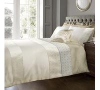 Sweet Dreams Jacquard Premium Contemporary Faux Silk Multi Bedding Duvet Quilt and Pillowcase Set (Cream, Double)