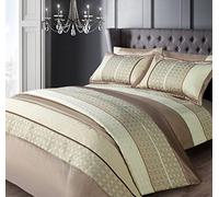 Sweet Dreams Jacquard Premium Quilted Comforter Bed Throw Bedspread Set Gold Beige with matching pillowshams (Latte/Beige, Double Comforter Set)