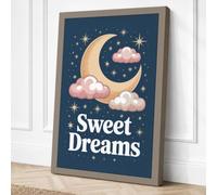 Sweet Dreams Moon Cottagecore Canvas Wall Art Print 30x20 Inch (76 x 51 cm)