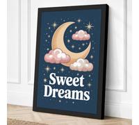 Sweet Dreams Moon Cottagecore Canvas Wall Art Print 30x20 Inch (76 x 51 cm)