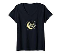 Sweet Dreams Moon Stars V-Neck T-Shirt, Women, Black, XL