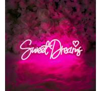 Sweet Dreams Neon Sign Pink Letter LED Neon Lights for Bedroom Wall Decor Words USB Powered Light Up Sign for Furniture shop Room Decor Wall Hanging Decoration Gift for Daughter Girls(17.7in*6.6in)