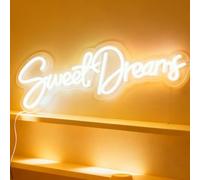 Sweet Dreams Neon Sign, White LED Bedside Night Light, USB Powered Decorative Light for Cozy Bedroom Guest Room Wall Table Decor Good Night Gift 19.7 x 7.1 In