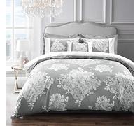 Sweet Dreams Premium Damask Floral Grey Rope Binding Bedding Set Quilt Duvet Cover and Pillowcase Set (Single)