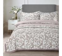 Sweet Dreams Quilted Bedspreads, Soft Textured Reversible Botanical Bedspread Set, Machine Washable 3 Piece Bedspread King Size (235 × 235 cm) with 2 Pillow Shams (Natural)