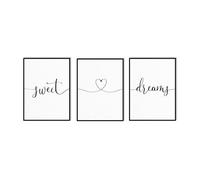 Sweet Dreams Wall Decor Above Bed: 3 Piece Modern Farmhouse Bedroom Art Set, Minimalist Black and White Framed Signs, Rustic Country Wall Art for Master Bedroom Guest Room, 12x16 Inches