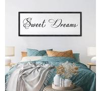 Sweet Dreams Wall Decor Above Bed 40x15 Inch Large Master Bedroom Hanging Wood Rustic Framed Farmhouse Sweet Dreams Sign Guest Room Aesthetic And Minimalist Over Bed Wall Art（Black）