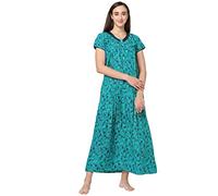 Sweet Dreams Women's Maxi Printed Crew Neck Half Sleeve Cotton Nightdress, Green, 14