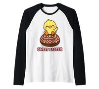 Sweet Easter Kawaii Chick Chocolate Egg Cute Spring Cartoon Raglan Baseball Tee