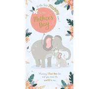 Sweet Elephant Mother and Baby Mother's Day Card with Floral Design