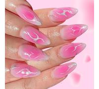 Sweet Fake Nails 24pcs Valentine Heart Flame Glitter False Nails for Women Party Wedding Events 24pcs Heart Flame Glitter Fake Nail