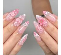 Sweet Fashion Styles 3D Butterfly Floral Fake Nails with Gradient Presses on Nails for Special Occasions Gradient Presses on