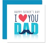 Sweet Father's Day Card for Dad - Bold Birthday Wishes - Playful Moustache Design with Vibrant Blue, Red and White - 145mm Square, Envelope Included