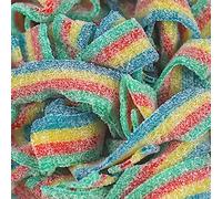 Sweet Fizzy Sour Sugar Belts Fruity 5 Flavours Halal Vegetarian Rainbow Cola Strawberry (Rainbow Pieces, 400g)