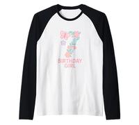 Sweet Floral Number Seven Birthday Girl Raglan Baseball Tee