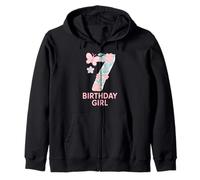 Sweet Floral Number Seven Birthday Girl Zip Hoodie