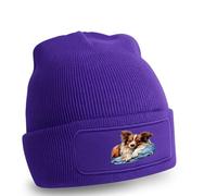 Sweet Fluffy Dog Resting On Blue Blanket Beanie Papillon Dog Dogs Birthday Gift For Him And Her O/S