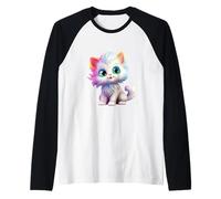 Sweet Fluffy Kitten Colorful Fur Big Eyes Cute Cat Lover Raglan Baseball Tee