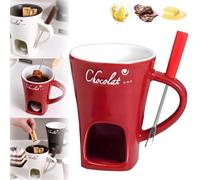 Sweet Fondue Cup, Chocolate Fondue Mug Tealight, Chocolate Melting Cups, Mini Chocolate Fondue Set Without Tealights, Fondue Cups with Forks for Date Night Birthday Wedding Gifts (Red)