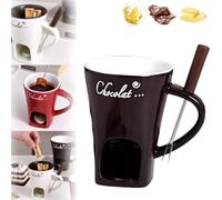 Sweet Fondue Cup, Chocolate Fondue Mug Tealight, Chocolate Melting Cups, Mini Chocolate Fondue Set Without Tealights, Fondue Cups with Forks for Date Night Birthday Wedding Gifts (Brown)