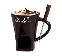 Sweet Fondue Cup, Heat Resistant Fondue Mug, 8oz Personal Dipping Set, Ceramic Dessert Drink Warmer with Fork, Accessory for Butter Chocolate Fruit, Party Dinner Wedding Birthday Holiday Use